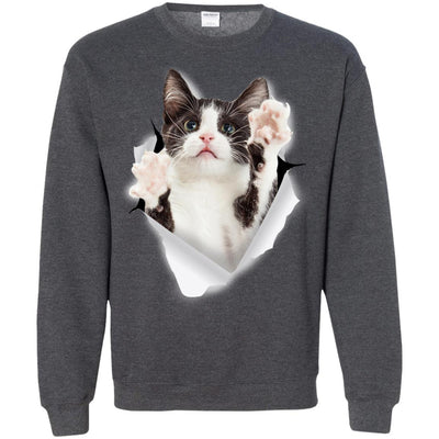 Black & White Reaching Cat Crewneck Pullover Sweatshirt