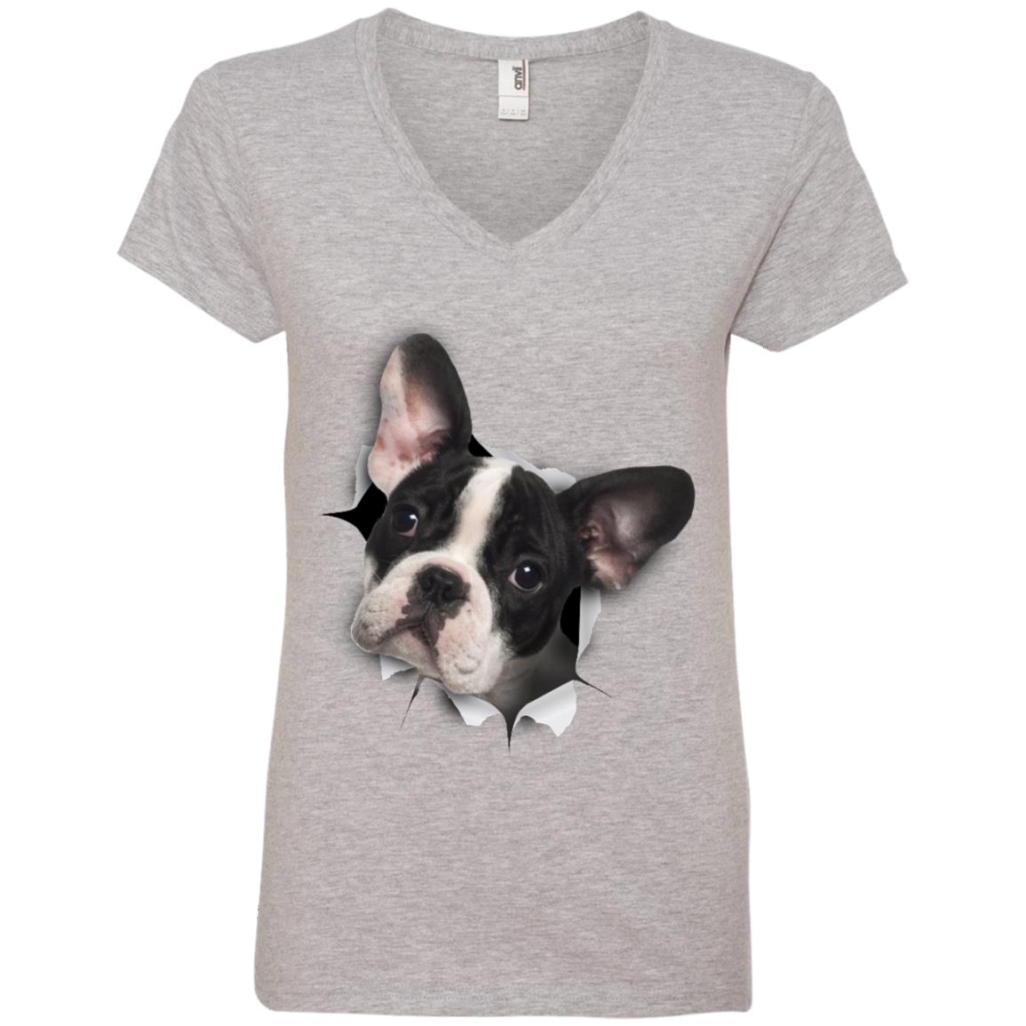 Black & White Frenchie Ladies' V-Neck T-Shirt