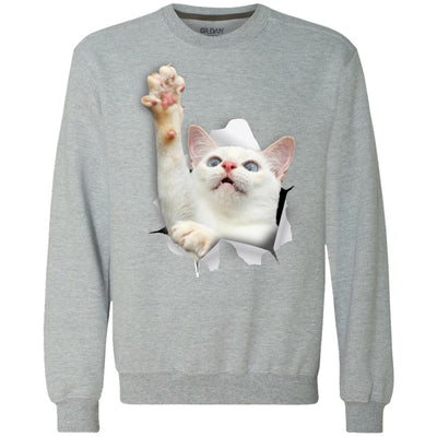 White Cat Reaching Heavyweight Crewneck Sweatshirt