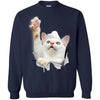 White Cat Reaching Crewneck Pullover Sweatshirt