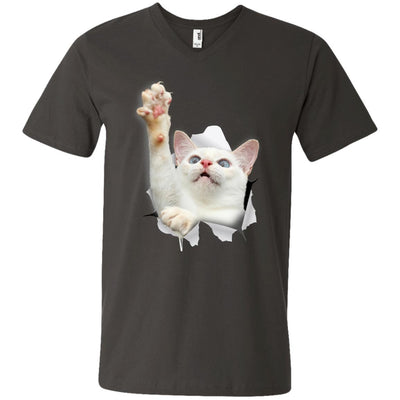 White Cat Reaching Men's Printed V-Neck T-Shirt