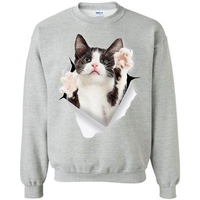 Black & White Reaching Cat Crewneck Pullover Sweatshirt