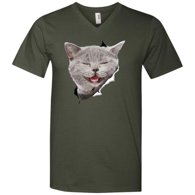 Grey Cat Laughing Men's Printed V-Neck T-Shirt