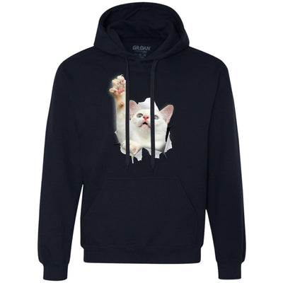 White Cat Reaching Heavyweight Pullover Fleece Hoodie