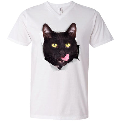 Black Cat Licking Men's Printed V-Neck T-Shirt