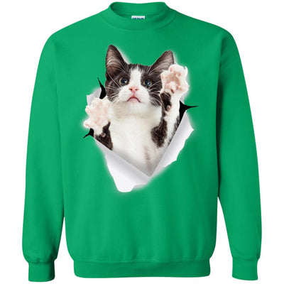 Black & White Reaching Cat Crewneck Pullover Sweatshirt