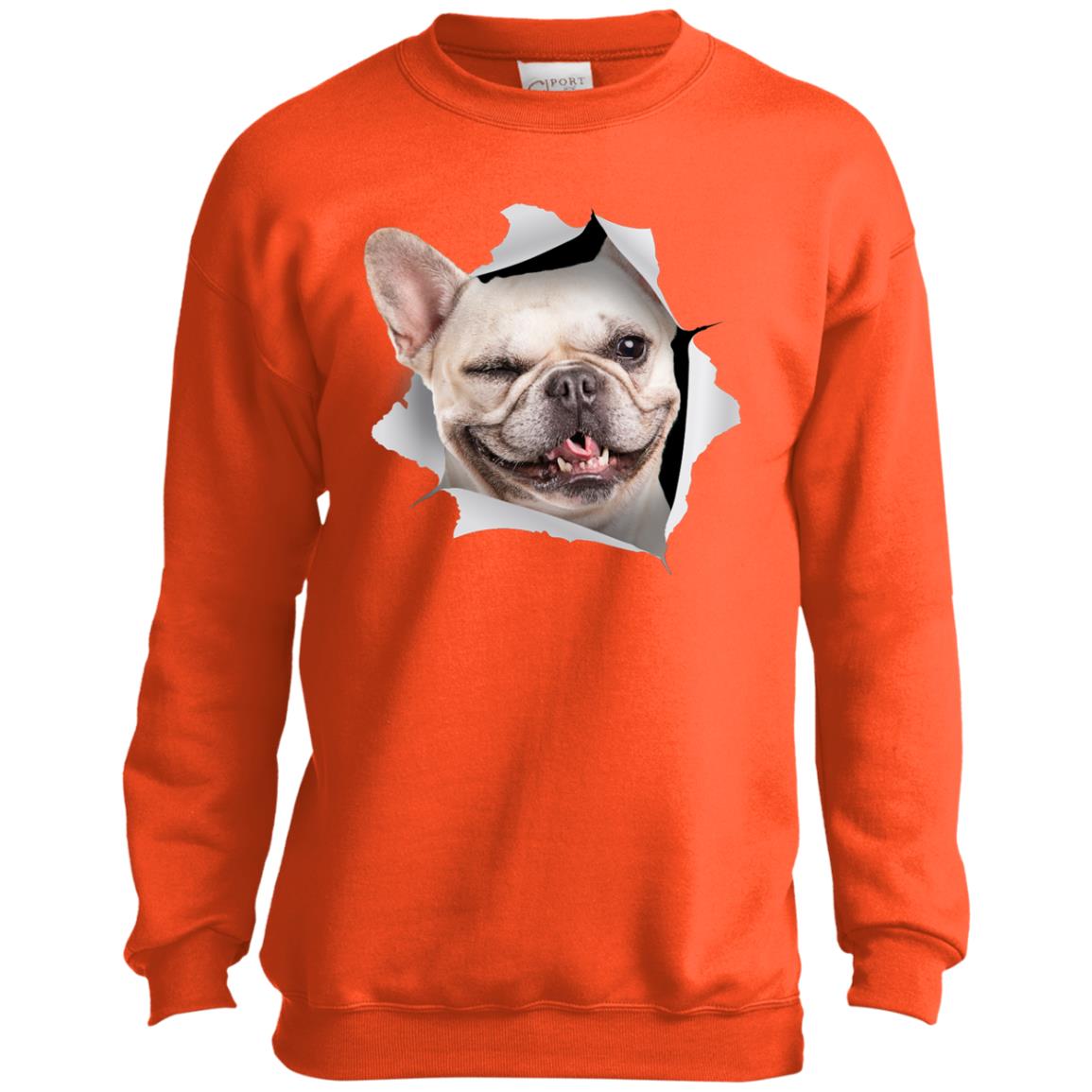 Winking Frenchie Youth Crewneck Sweatshirt