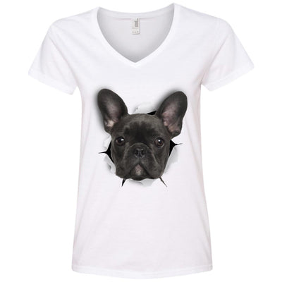 Black Frenchie Ladies' V-Neck T-Shirt