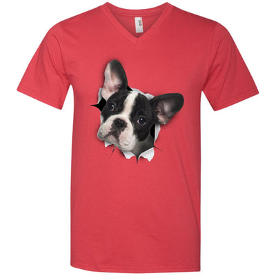 Black & White Frenchie Men's Printed V-Neck T-Shirt