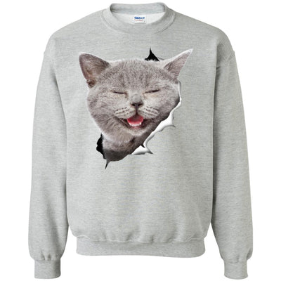 Grey Cat Laughing Crewneck Pullover Sweatshirt