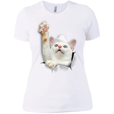 White Cat Reaching Ladies' T-Shirt