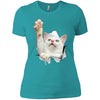 White Cat Reaching Ladies' T-Shirt