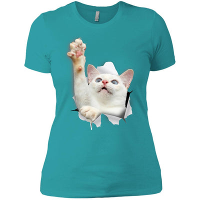 White Cat Reaching Ladies' T-Shirt