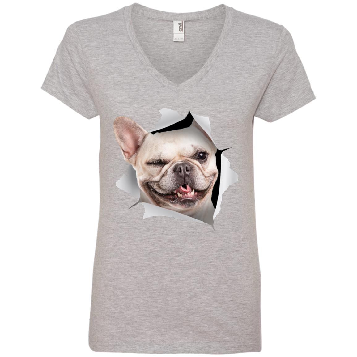 Winking Frenchie Ladies' V-Neck T-Shirt