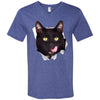 Black Cat Licking Men's Printed V-Neck T-Shirt