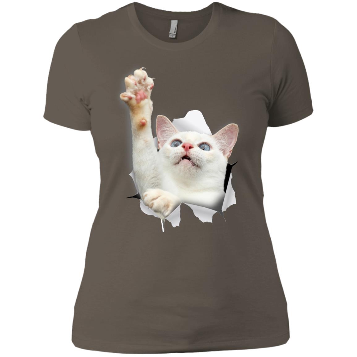 White Cat Reaching Ladies' T-Shirt