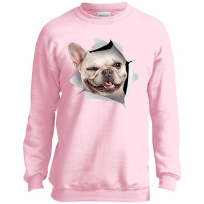 Winking Frenchie Youth Crewneck Sweatshirt