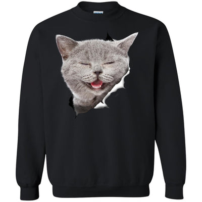 Grey Cat Laughing Crewneck Pullover Sweatshirt