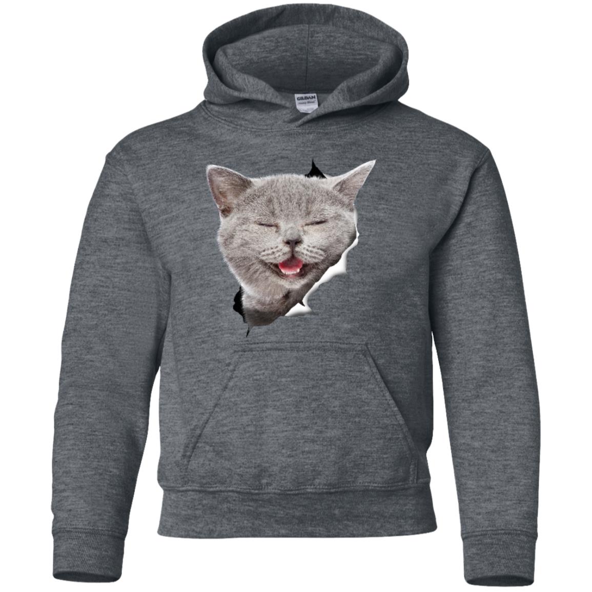 Grey Cat Laughing Youth Pullover Hoodie