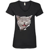 Grey Cat Laughing Ladies' V-Neck T-Shirt