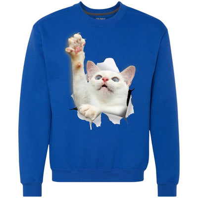 White Cat Reaching Heavyweight Crewneck Sweatshirt