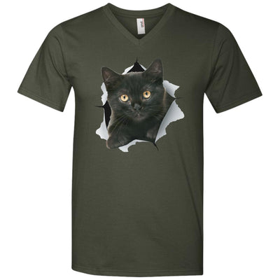 Black Kitten Men's Printed V-Neck T-Shirt
