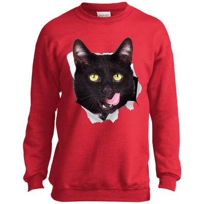 Black Cat Licking Youth Crewneck Sweatshirt