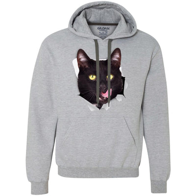 Black Cat Licking Heavyweight Pullover Fleece Hoodie