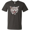Grey Cat Laughing Men's Printed V-Neck T-Shirt