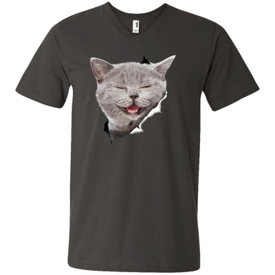 Grey Cat Laughing Men's Printed V-Neck T-Shirt