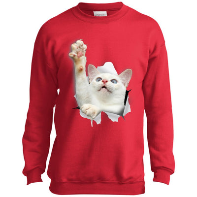 White Cat Reaching Youth Crewneck Sweatshirt