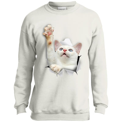 White Cat Reaching Youth Crewneck Sweatshirt