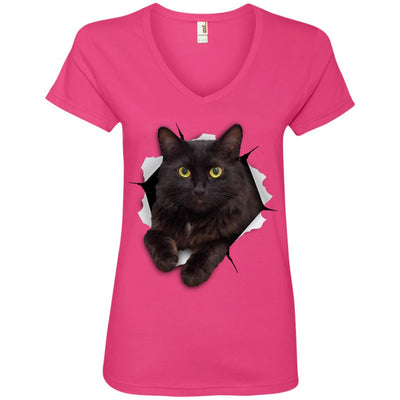 Black Cat Ladies' V-Neck T-Shirt