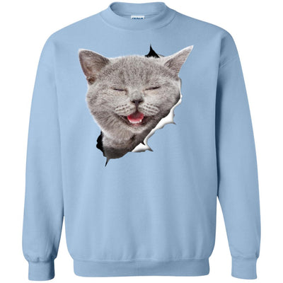 Grey Cat Laughing Crewneck Pullover Sweatshirt