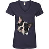 Black & White Frenchie Ladies' V-Neck T-Shirt