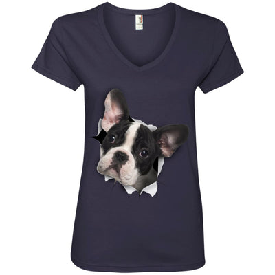 Black & White Frenchie Ladies' V-Neck T-Shirt