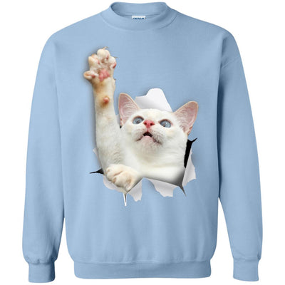 White Cat Reaching Crewneck Pullover Sweatshirt