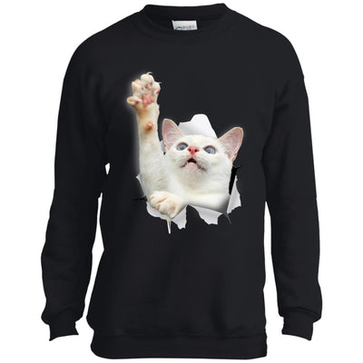 White Cat Reaching Youth Crewneck Sweatshirt