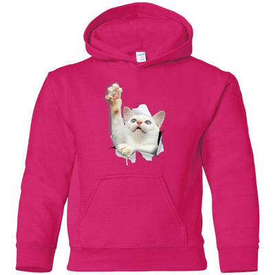 White Cat Reaching Youth Pullover Hoodie