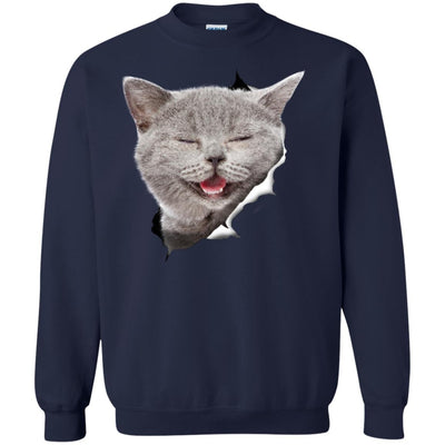 Grey Cat Laughing Crewneck Pullover Sweatshirt