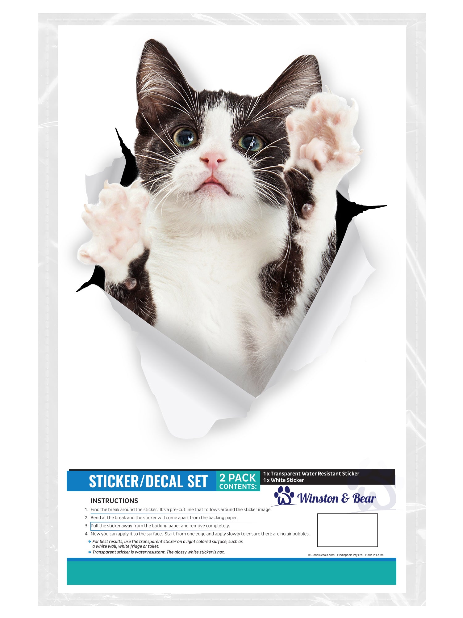 Black & White Reaching Cat Decals