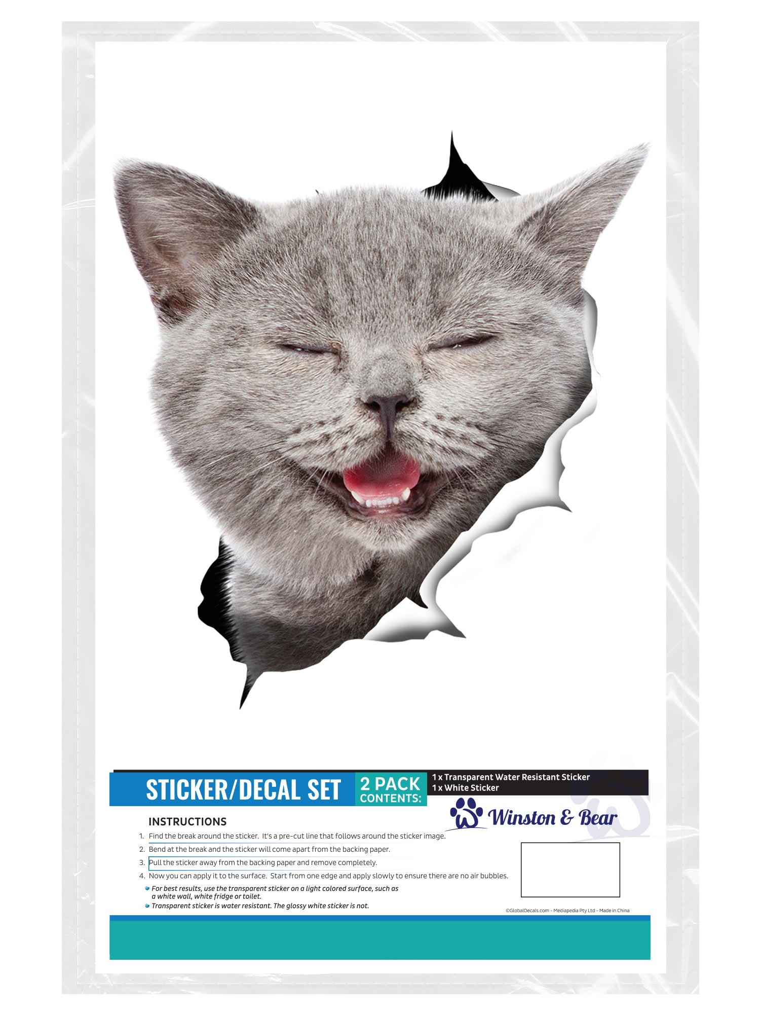 Laughing Grey Cat Decals