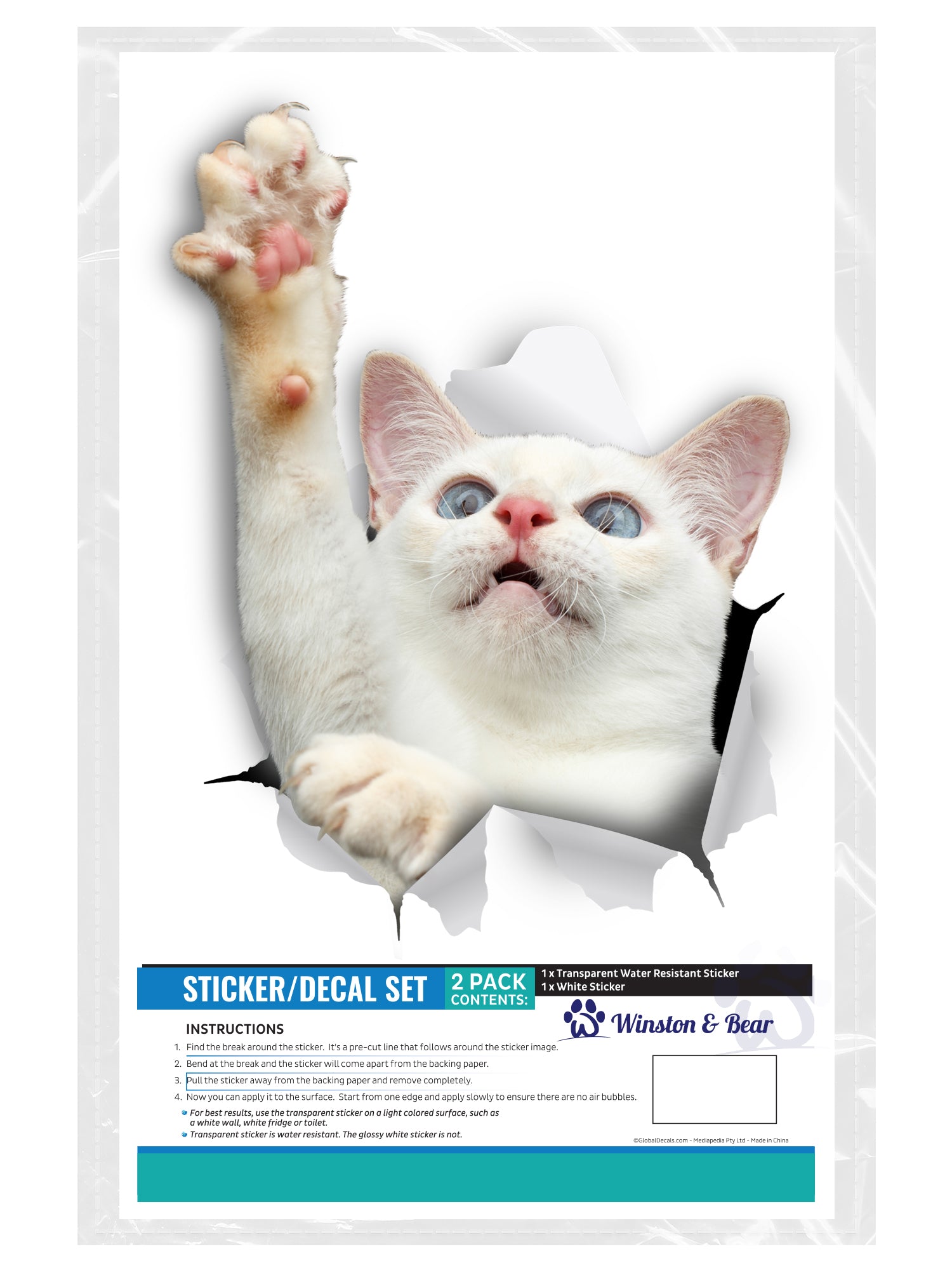 White Reaching Cat Decals