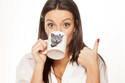 Laughing Grey Cat Mug