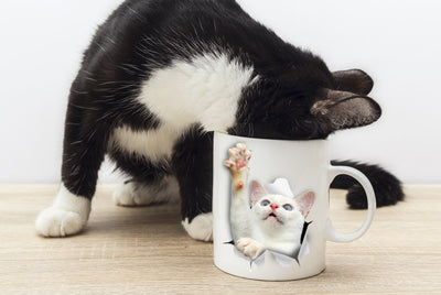 White Reaching Cat Mug