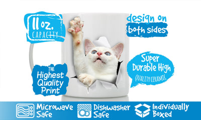 White Reaching Cat Mug