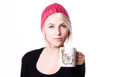 White Reaching Cat Mug